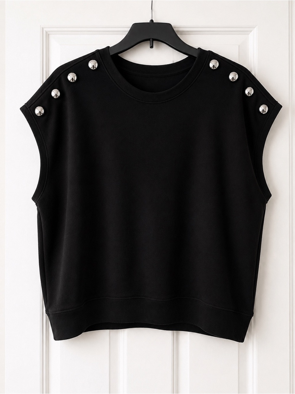 Jason Wu Black Button Shoulder Sleeveless Sweatshirt Top XL